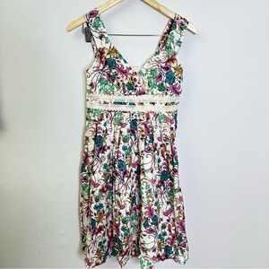 Sundance Catalog Linen Sleeveless Floral Dress Cross Lace Front Fit‎ & Flare P2